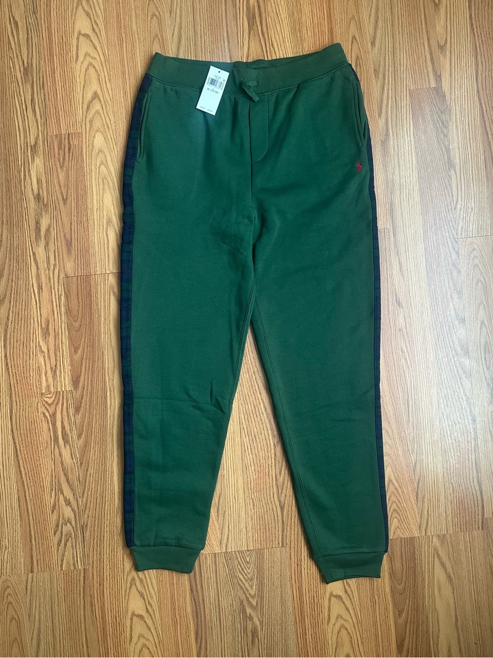 Polo Ralph Lauren Boy’s Green Plaid-Trim Fleece Jogger Pant, Size XL (18-20)